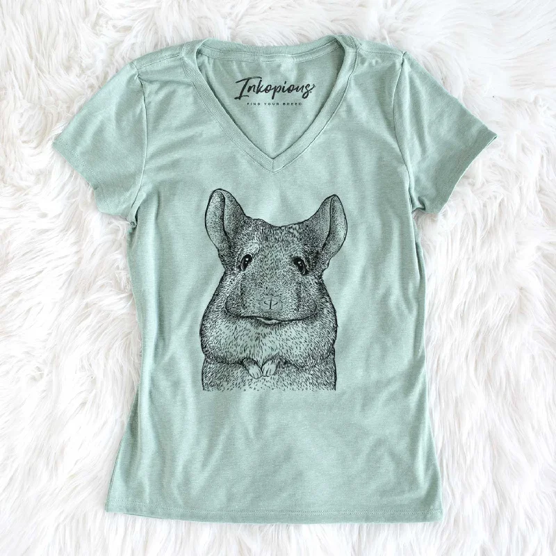 Bare Mojo the Chinchilla - Women's V-neck Shirt-- Houndstooth Herringbone Solid