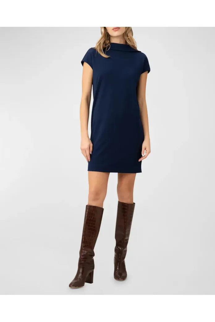 Navy Short Sleeve Folded Mini Dress Comfortable Boho Mini Dress
