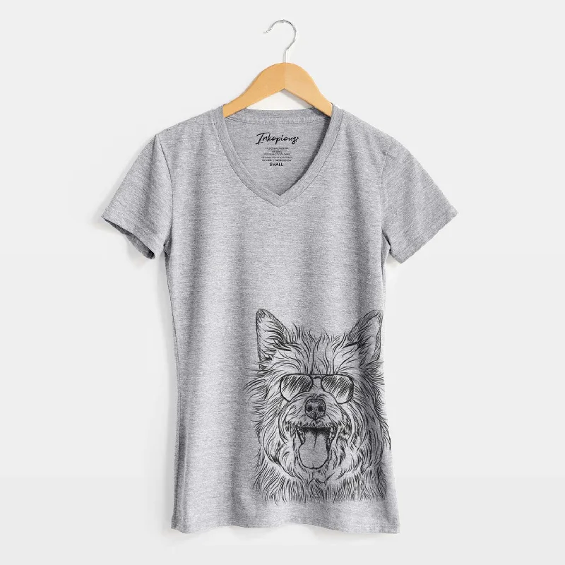 Aviator Middy the Australian Terrier - Women's V-neck Shirt-- Solid Color Striped Floral Aviator Middy the Australian Terrier - Women's V-neck Shirt-- Solid Color Striped Floral