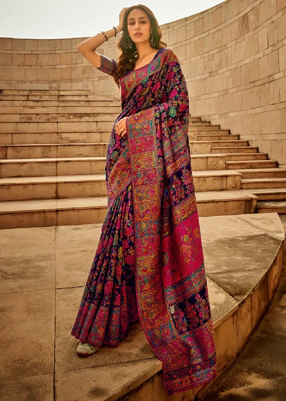 Women's Cotton Silk Navy Blue Woven Design Designer Saree With Blouse Piece Floral Print Blouse Women's Cotton Silk Navy Blue Woven Design Designer Saree With Blouse Piece Floral Print Blouse