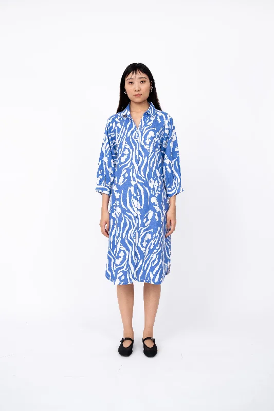 Blue Wave Print Fence Shirt-- Fashionable Trendy Casual
