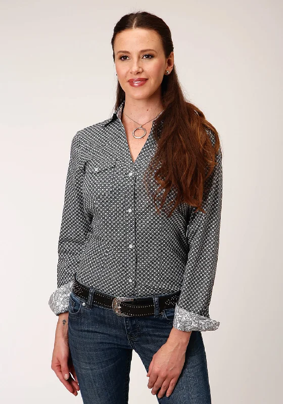 Roper Womens Black 100% Cotton Diamond Star Geo L/S Snap Shirt-- Handmade Hand-knitted Hand-woven Roper Womens Black 100% Cotton Diamond Star Geo L/S Snap Shirt-- Handmade Hand-knitted Hand-woven