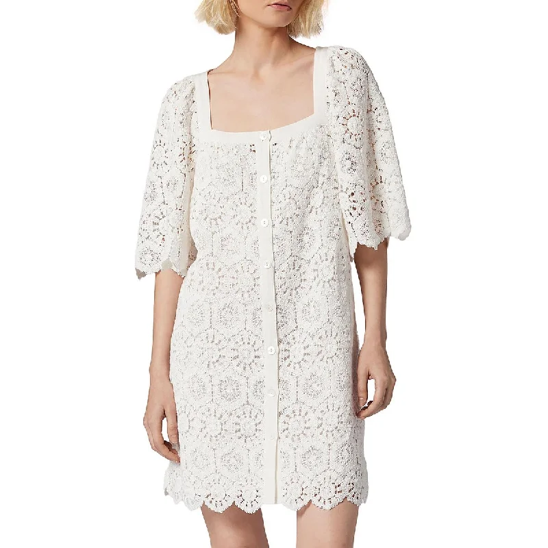 Womens Crochet Elbow Sleeve Mini Dress Fashionable A-Line Mini Dress