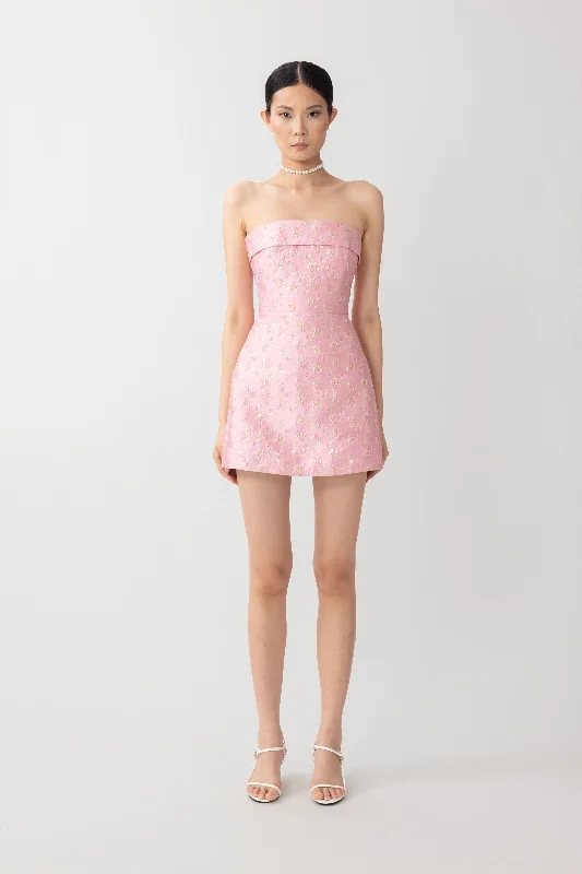 Jodie Jacquard Mini Dress Elegant Mini Dress with Pleats