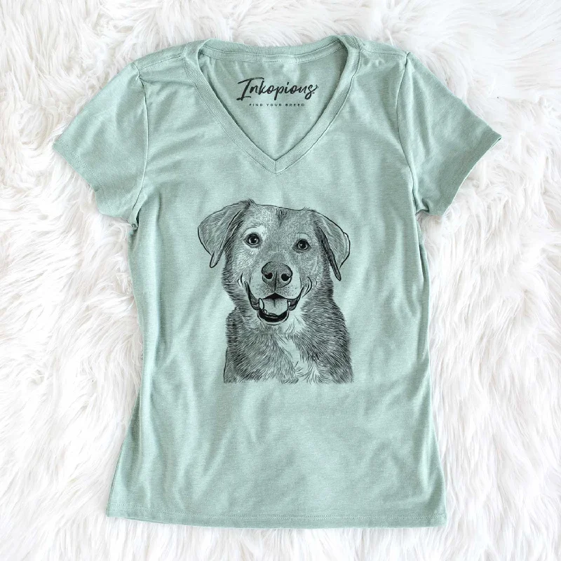 Bare Oliver the Mixed Breed - Women's V-neck Shirt-- Embroidered Appliqued Beaded