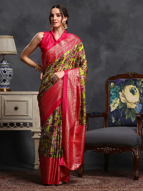Women's Dola Silk Light Green Printed Designer Saree With Blouse Piece Soft Satin Blouse Women's Dola Silk Light Green Printed Designer Saree With Blouse Piece Soft Satin Blouse