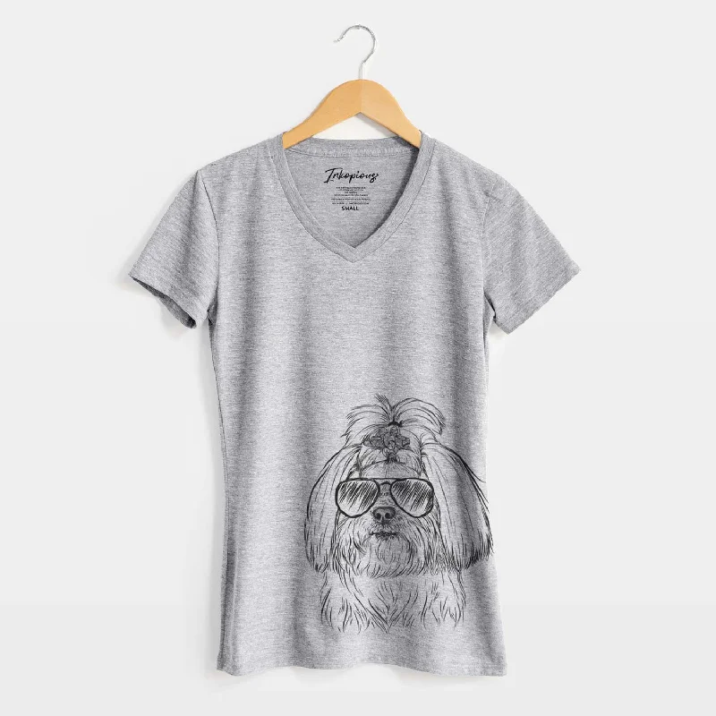 Aviator Olga the Shih Tzu - Women's V-neck Shirt-- Front Pockets Side Pockets Patch Pockets Aviator Olga the Shih Tzu - Women's V-neck Shirt-- Front Pockets Side Pockets Patch Pockets