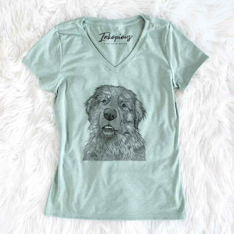 Bare Ralph the Leonberger - Women's V-neck Shirt-- Solid Color Striped Floral