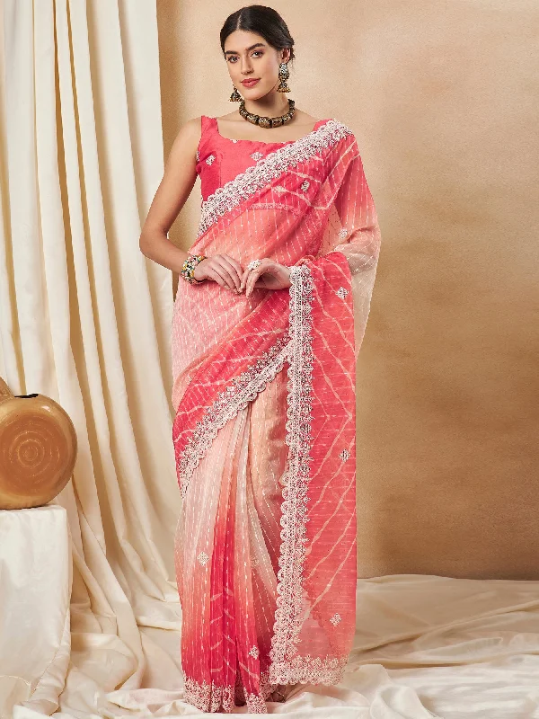 Women's Net Red Embellished Designer Saree With Blouse Piece Cotton Casual Blouse