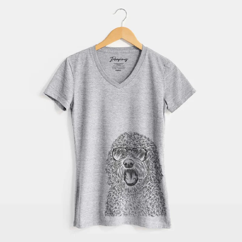 Aviator Phillip the Portuguese Water Dog - Women's V-neck Shirt-- Hooded Caped Shawl Collar Aviator Phillip the Portuguese Water Dog - Women's V-neck Shirt-- Hooded Caped Shawl Collar