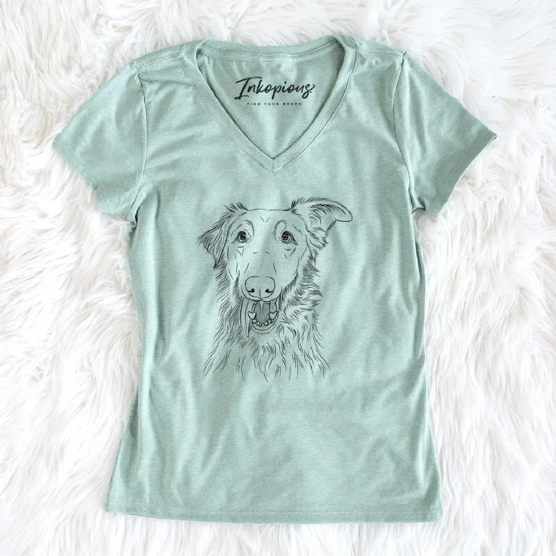 Bare Mila the Mixed Breed - Women's V-neck Shirt-- Houndstooth Herringbone Solid