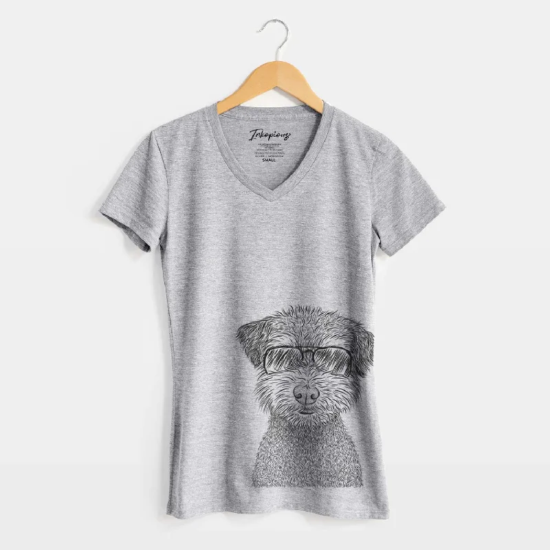 Aviator Pretzel the Schnoodle - Women's V-neck Shirt-- Mesh Blend Leather Blend Suede Blend Aviator Pretzel the Schnoodle - Women's V-neck Shirt-- Mesh Blend Leather Blend Suede Blend