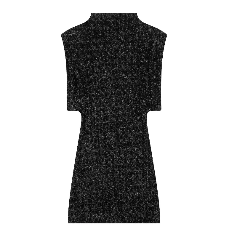 Padded Shoulder Sleeveless Beaded Mini Dress Cozy Knit Mini Dress