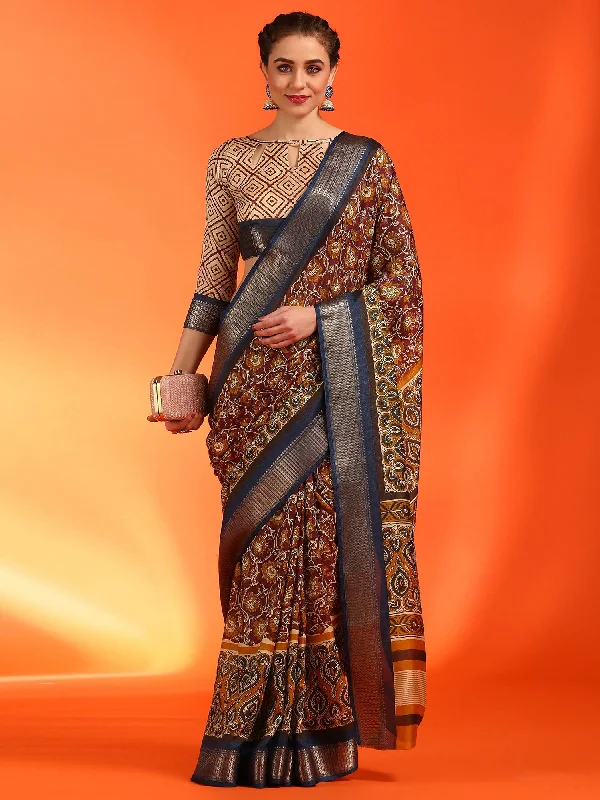 Women's Dola Silk Maroon Printed Designer Saree With Blouse Piece Elegant Silk Blouse Women's Dola Silk Maroon Printed Designer Saree With Blouse Piece Elegant Silk Blouse