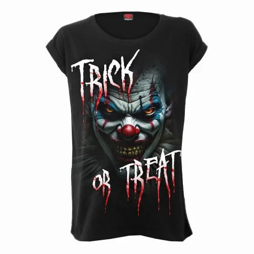 Spiral Direct Womens/Ladies Trick Or Treat Loose Fit Turn Up T-Shirt-- Zippered Front Buttoned Front Snap Front Spiral Direct Womens/Ladies Trick Or Treat Loose Fit Turn Up T-Shirt-- Zippered Front Buttoned Front Snap Front