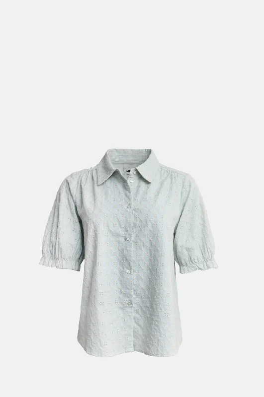 Hosanna Blouse Stone Blue Embroidered Floral Blouse