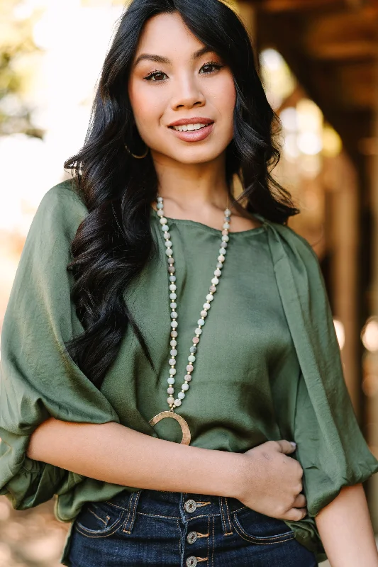 Easy Choices Olive Green Satin Blouse Office-Ready Blouse