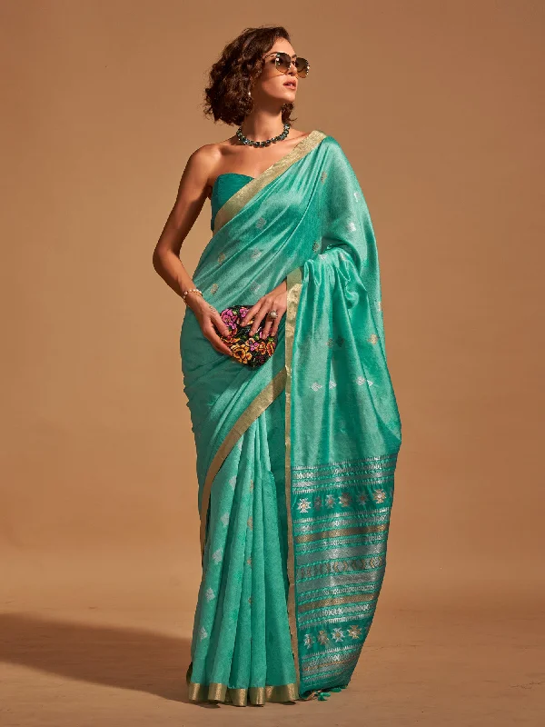 Women's Silk Blend Light Blue Woven Design Designer Saree With Blouse Piece Business Casual Blouse Women's Silk Blend Light Blue Woven Design Designer Saree With Blouse Piece Business Casual Blouse