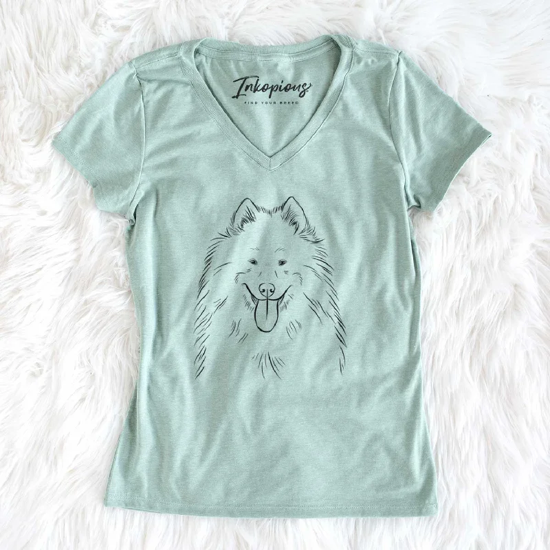 Bare Nova the Samoyed - Women's V-neck Shirt-- Silk Blend Satin Velvet