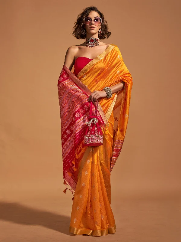 Women's Silk Blend Yellow Woven Design Designer Saree With Blouse Piece Stretchy Fitted Blouse Women's Silk Blend Yellow Woven Design Designer Saree With Blouse Piece Stretchy Fitted Blouse