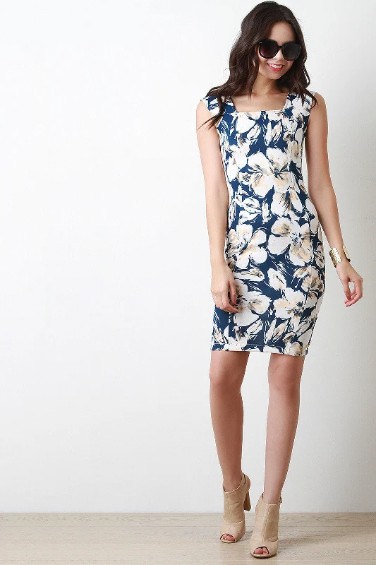 Retro Square Neckline Floral Print Mini Dress Comfortable Ruffle Mini Dress