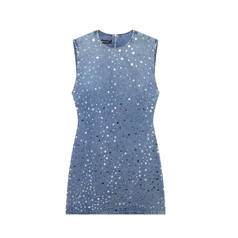 Sequined Denim Mini Dress Fashionable Lace Mini Dress