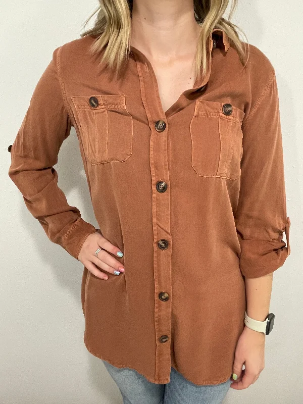 FALL INTO YOU BUTTON UP BLOUSE - CINNAMON Embellished Collar Blouse