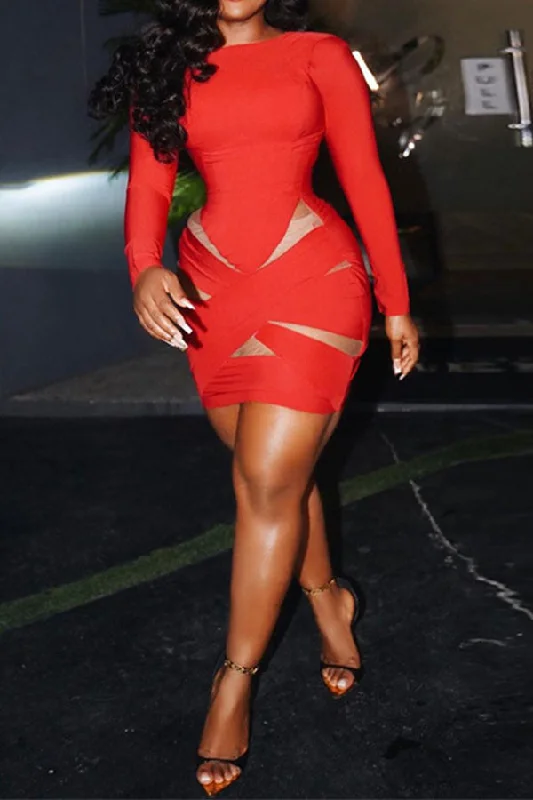 storexq Patchwork See-Through Party Bodycon Mini Dress Modern Satin Mini Dress