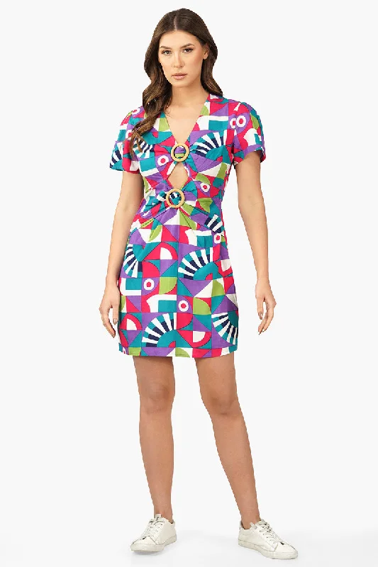 Geo Toucan Viscose Mini Dress Trendy Tie-Dye Mini Dress