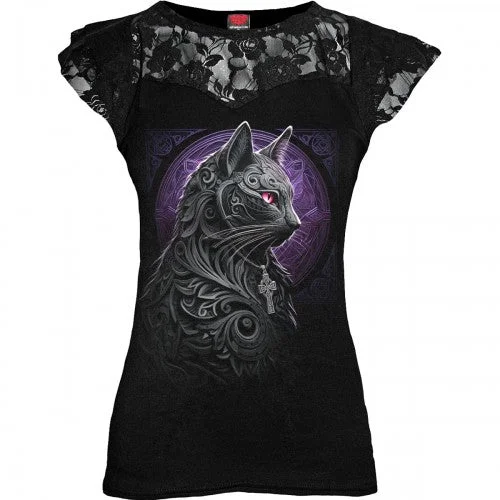 Spiral Direct Womens/Ladies Celtic Whiskers Lace Overlay T-Shirt-- Striped Floral Plaid Spiral Direct Womens/Ladies Celtic Whiskers Lace Overlay T-Shirt-- Striped Floral Plaid