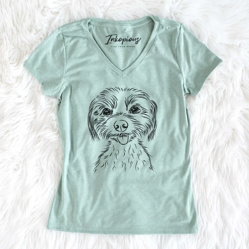 Bare Mater the Yorkshire Terrier - Women's V-neck Shirt-- Satin Blend Silk Blend Wool Blend Bare Mater the Yorkshire Terrier - Women's V-neck Shirt-- Satin Blend Silk Blend Wool Blend