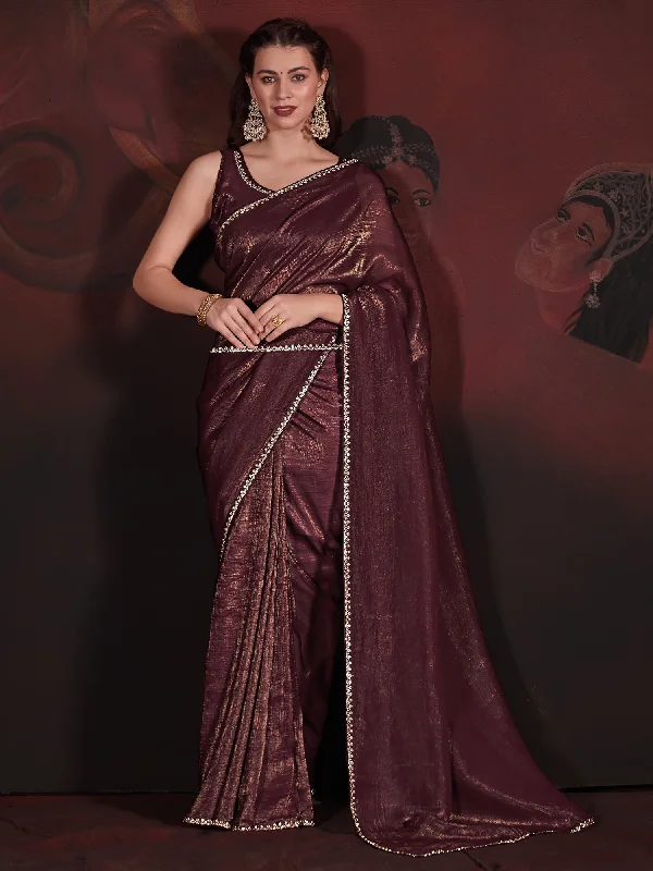 Women's Viscose Silk Burgundy Embellished Designer Saree With Blouse Piece Feminine Puff Blouse Women's Viscose Silk Burgundy Embellished Designer Saree With Blouse Piece Feminine Puff Blouse