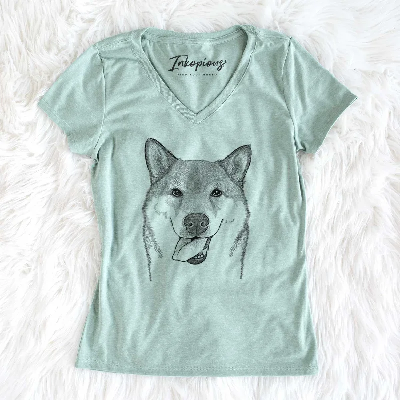 Bare Mothra the Shiba Inu - Women's V-neck Shirt-- Cozy Warm Stylish