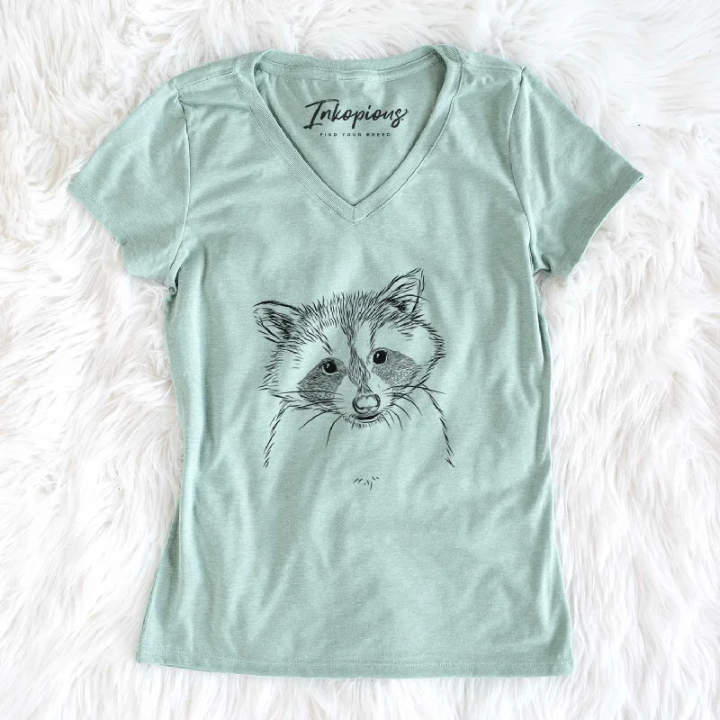 Bare Randy the Raccoon - Women's V-neck Shirt-- Fitted T-Shirt Seamless Stretchy