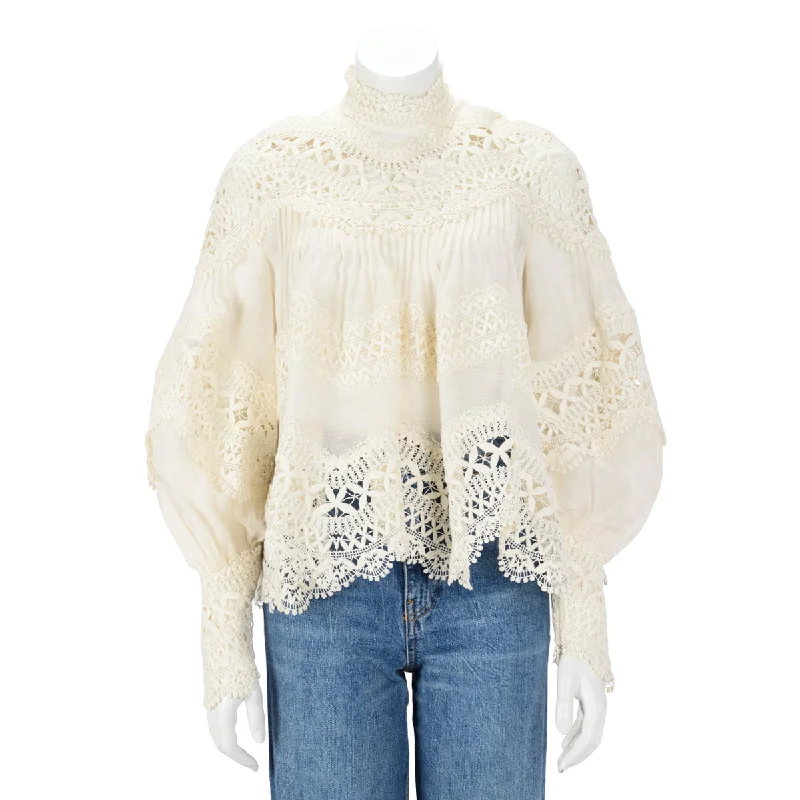 Zimmermann Ivory Postcard Embroidered Blouse OP Delicate Pleat Blouse