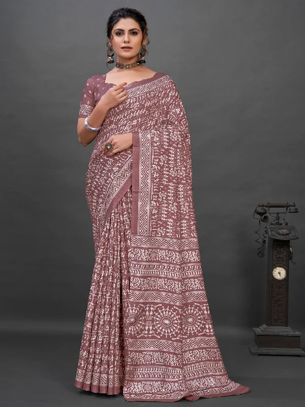 Women's Dola Silk Mauve Printed Designer Saree With Blouse Piece Loose Oversized Blouse Women's Dola Silk Mauve Printed Designer Saree With Blouse Piece Loose Oversized Blouse