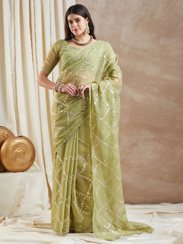 Women's Georgette Light Green Embroidered Designer Saree With Blouse Piece Elegant Office Blouse Women's Georgette Light Green Embroidered Designer Saree With Blouse Piece Elegant Office Blouse