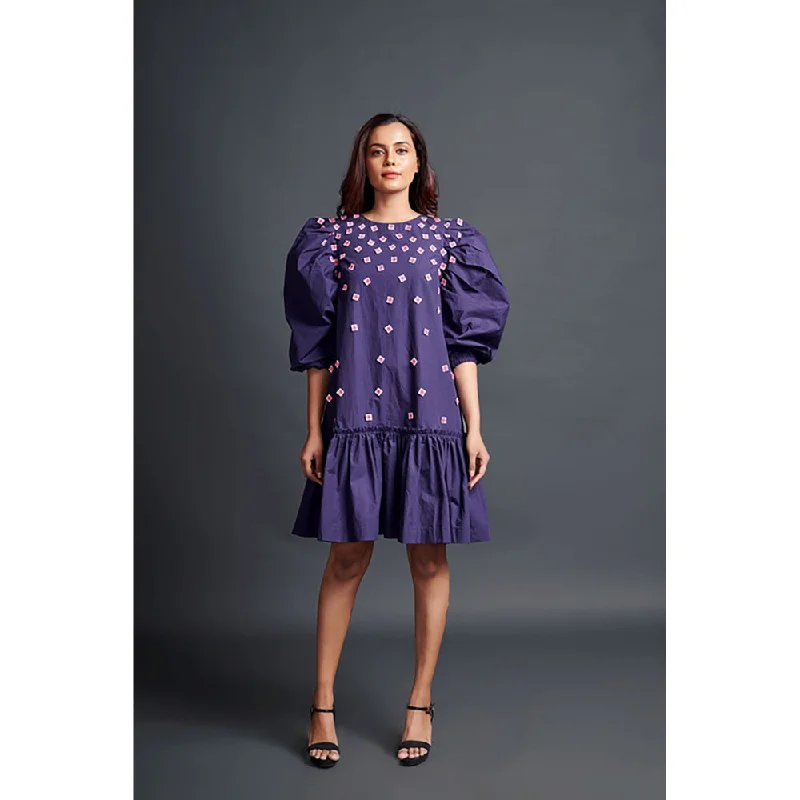 Deepika Arora Purple Short Backless Gathered Hem Mini Dress Trendy Floral Mini Dress