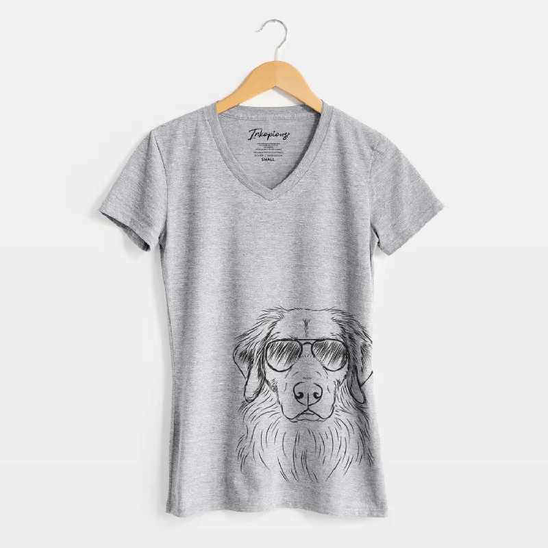 Aviator Marley the Golden Retriever - Women's V-neck Shirt-- Collared T-Shirt Boat Neck A-Line Aviator Marley the Golden Retriever - Women's V-neck Shirt-- Collared T-Shirt Boat Neck A-Line