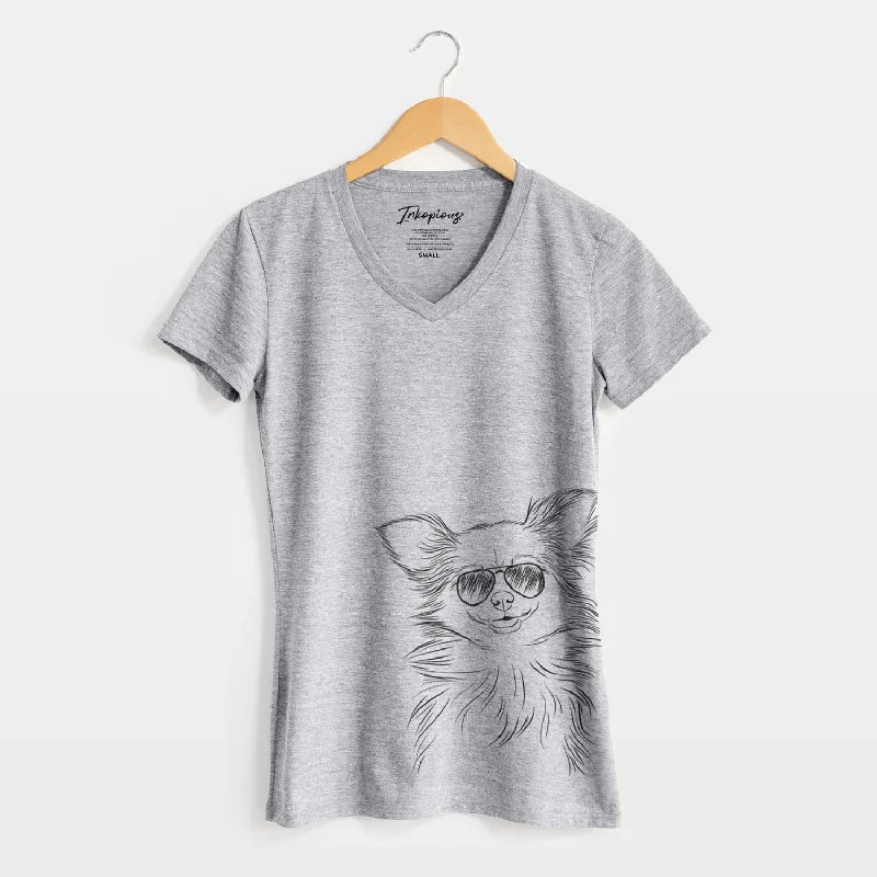 Aviator Marzi the Long Haired Chihuahua - Women's V-neck Shirt-- Collared Crew Neck Turtle Neck Aviator Marzi the Long Haired Chihuahua - Women's V-neck Shirt-- Collared Crew Neck Turtle Neck