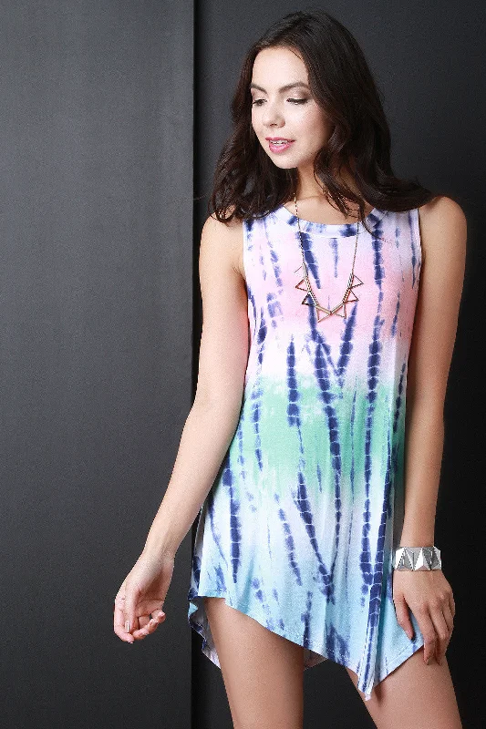 Tie Dye Mock Neck Asymmetrical Mini Dress Stylish Button-Down Mini Dress