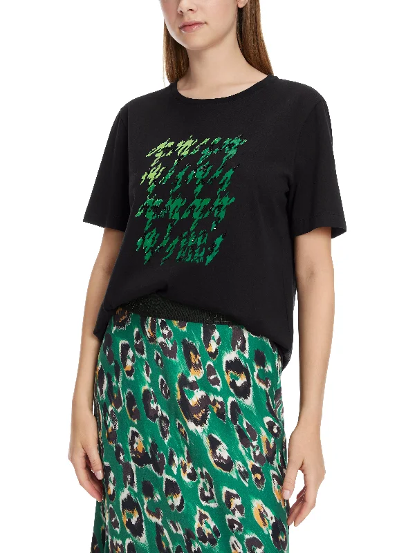 MARC CAIN Black t-Shirt-- Graphic Embroidered Appliqued
