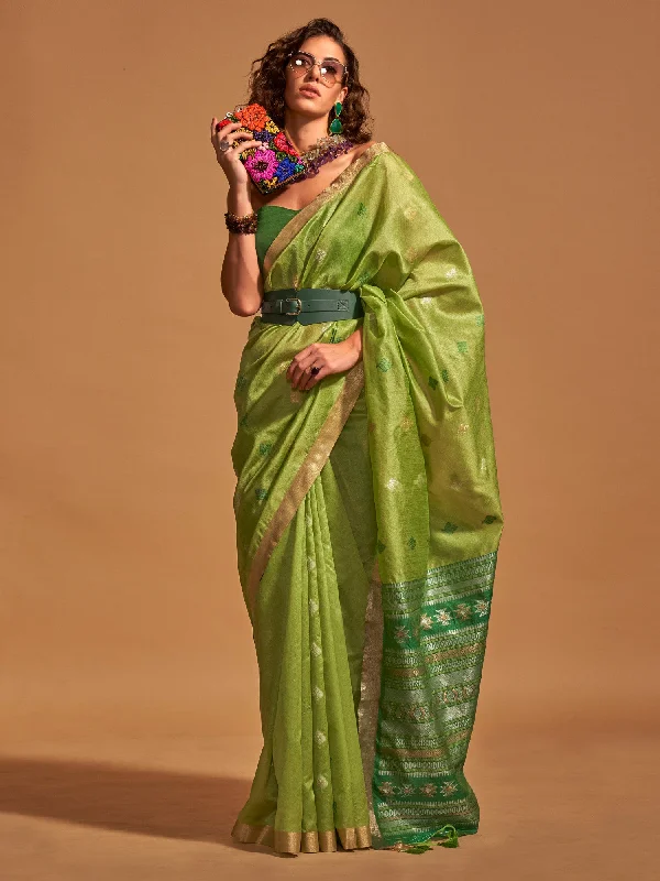 Women's Silk Blend Light Green Woven Design Designer Saree With Blouse Piece Sleeveless Chiffon Blouse Women's Silk Blend Light Green Woven Design Designer Saree With Blouse Piece Sleeveless Chiffon Blouse