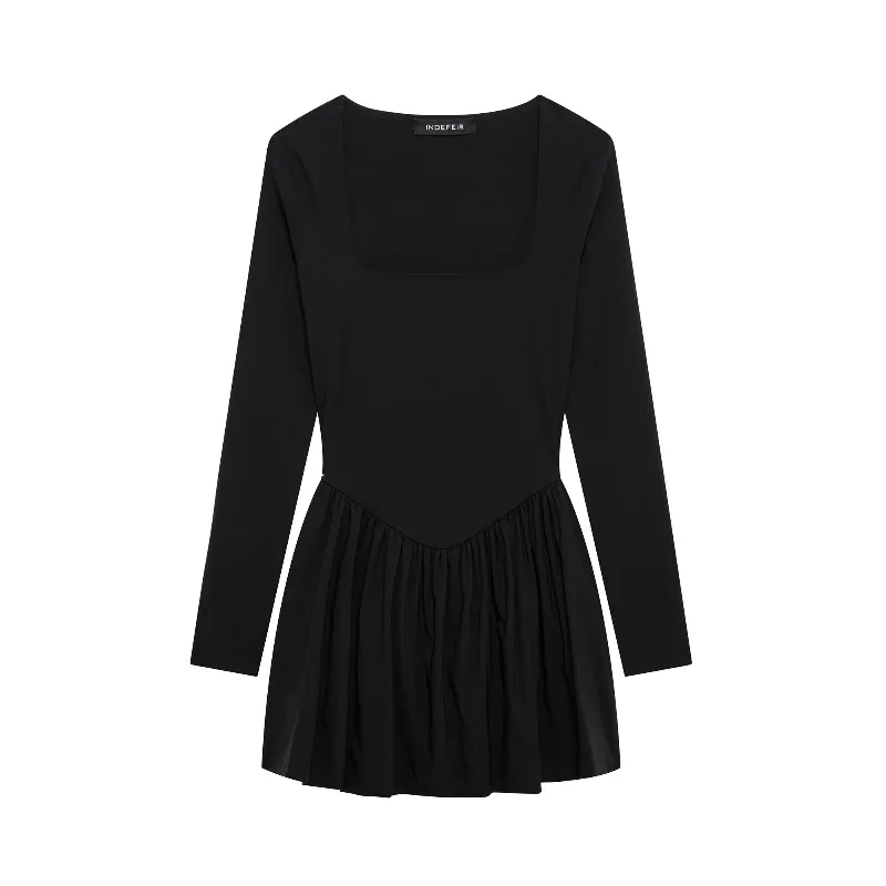 Square Collar Long Sleeve Mini Dress Stylish Sweetheart Neck Mini Dress