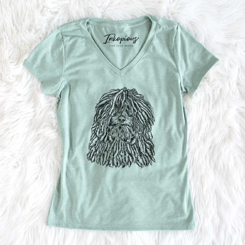 Bare Rezi the Puli - Women's V-neck Shirt-- Notch Collar Peter Pan Collar Cowl Neck