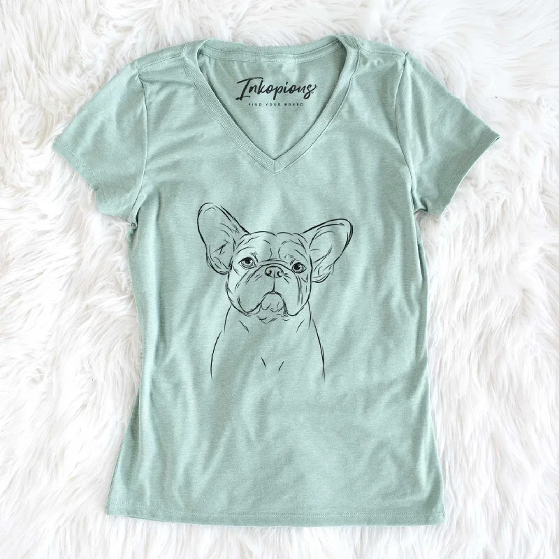 Bare Pierre the French Bulldog - Women's V-neck Shirt-- Polka Dot Checkered Tartan