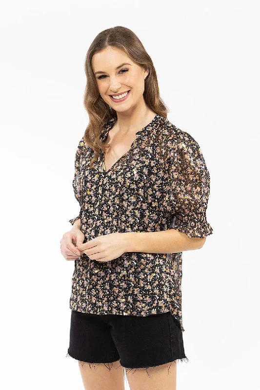 LEILA & LUCA Honey Blouse Summer Sparkle Sheer Sleeve Blouse