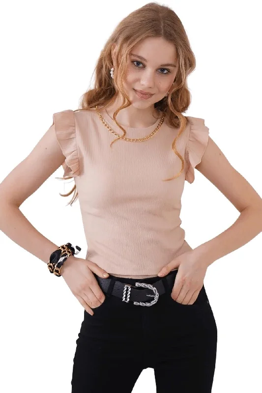 Women's Biscuit Chain Sleeve Ruffle Knitted Blouse Smart Casual Blouse