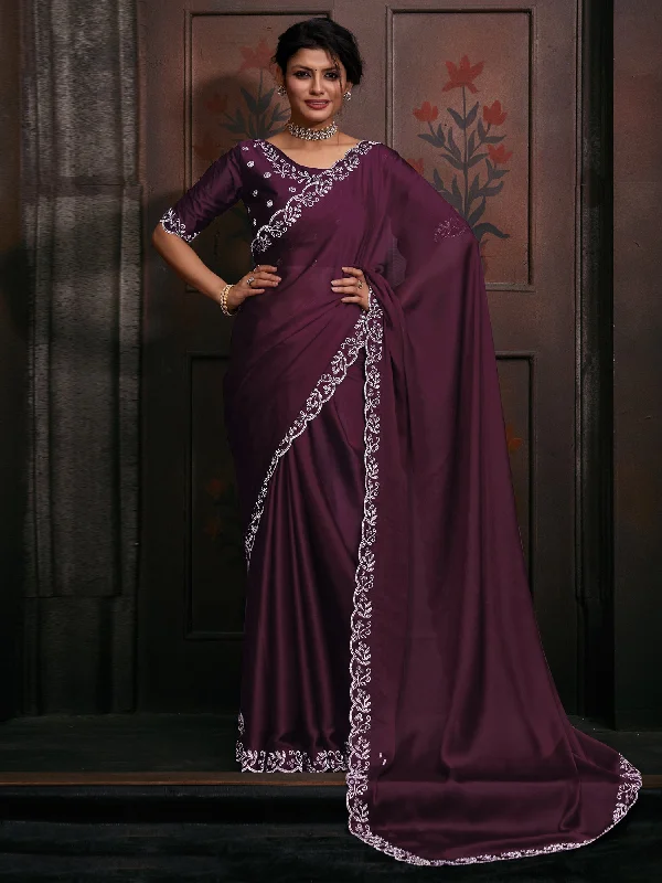 Women's Chiffon Magenta Embellished Designer Saree With Blouse Piece Sheer Mesh Blouse Women's Chiffon Magenta Embellished Designer Saree With Blouse Piece Sheer Mesh Blouse