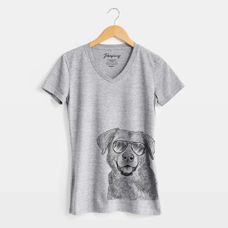 Aviator Oliver the Mixed Breed - Women's V-neck Shirt-- Ribbed Striped Patterned